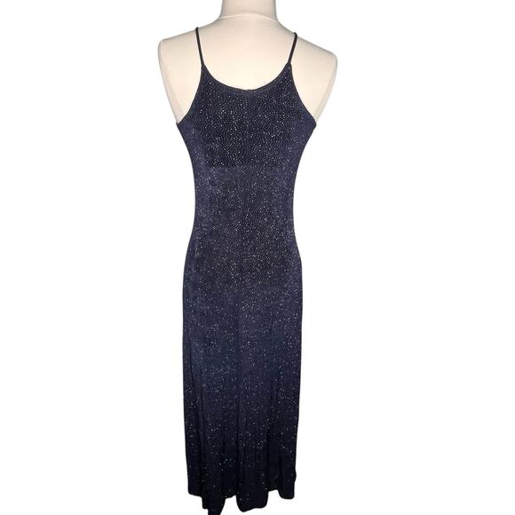 Cache Vintage Y2K Navy Glitter Gown Maxi Dress Small - Picture 3 of 7